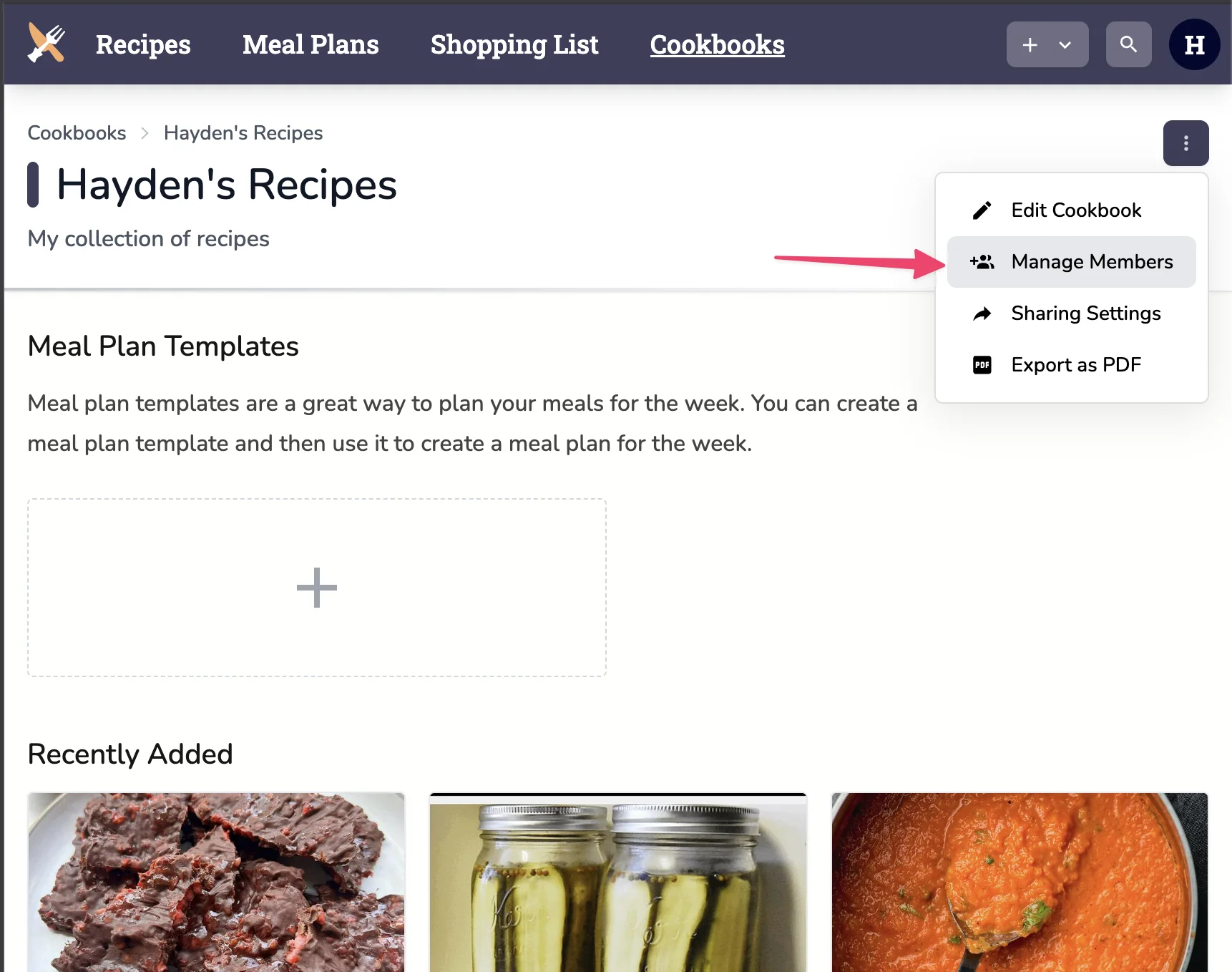 Manage Members menu option