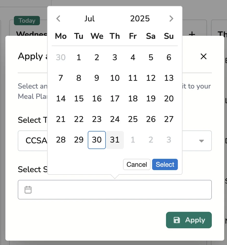 Start Date Selection