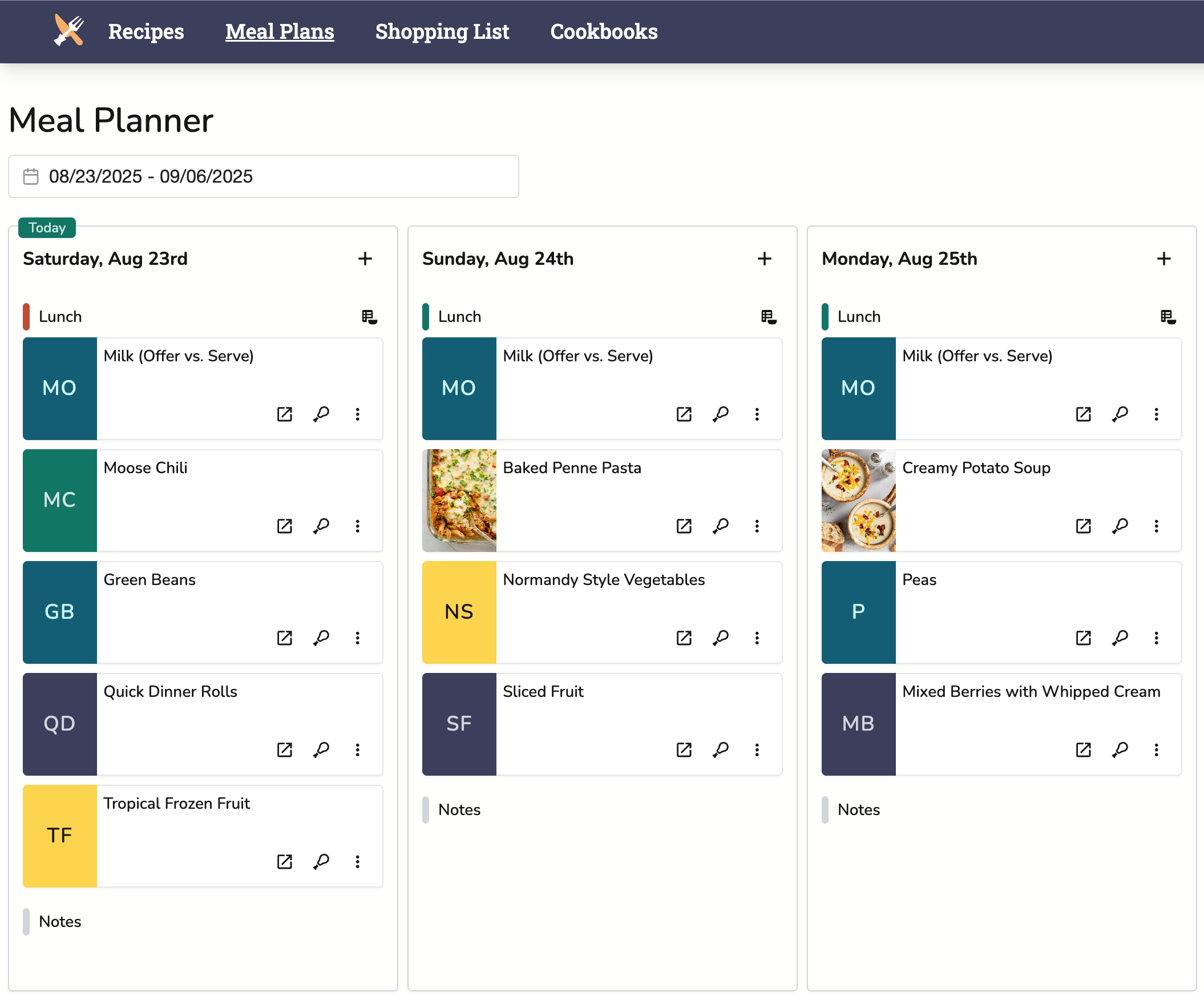 Recipinned recipe management interface
